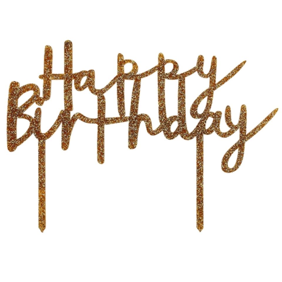 Torten-Topper Happy Birthday Gold, Acryl