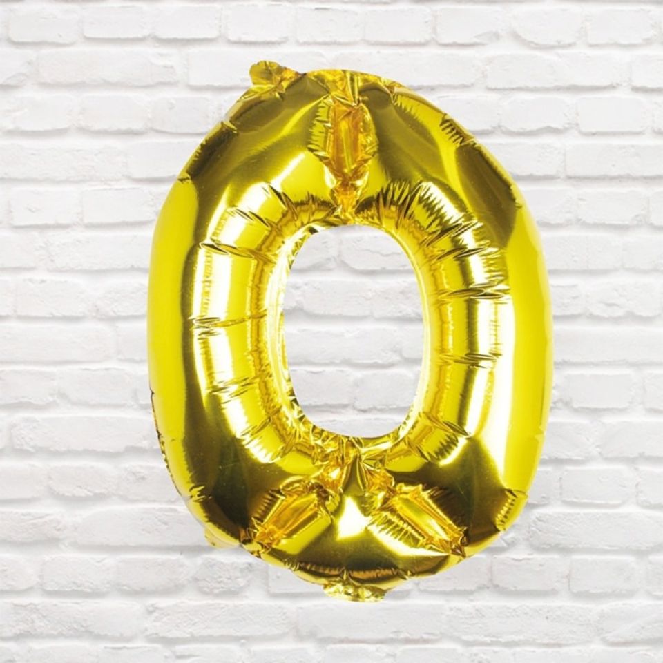 Folienballon Zahl 0, Gold, 40 cm