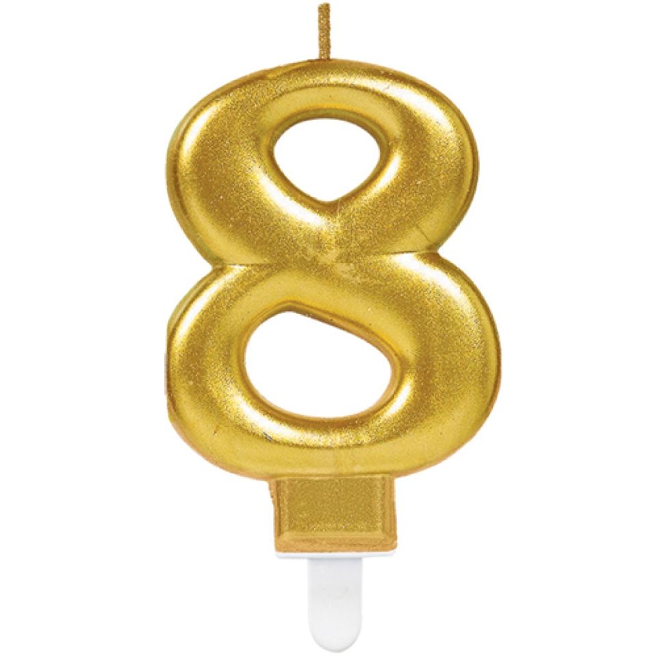 Geburtstagskerze Zahl 8, Gold, 8 cm