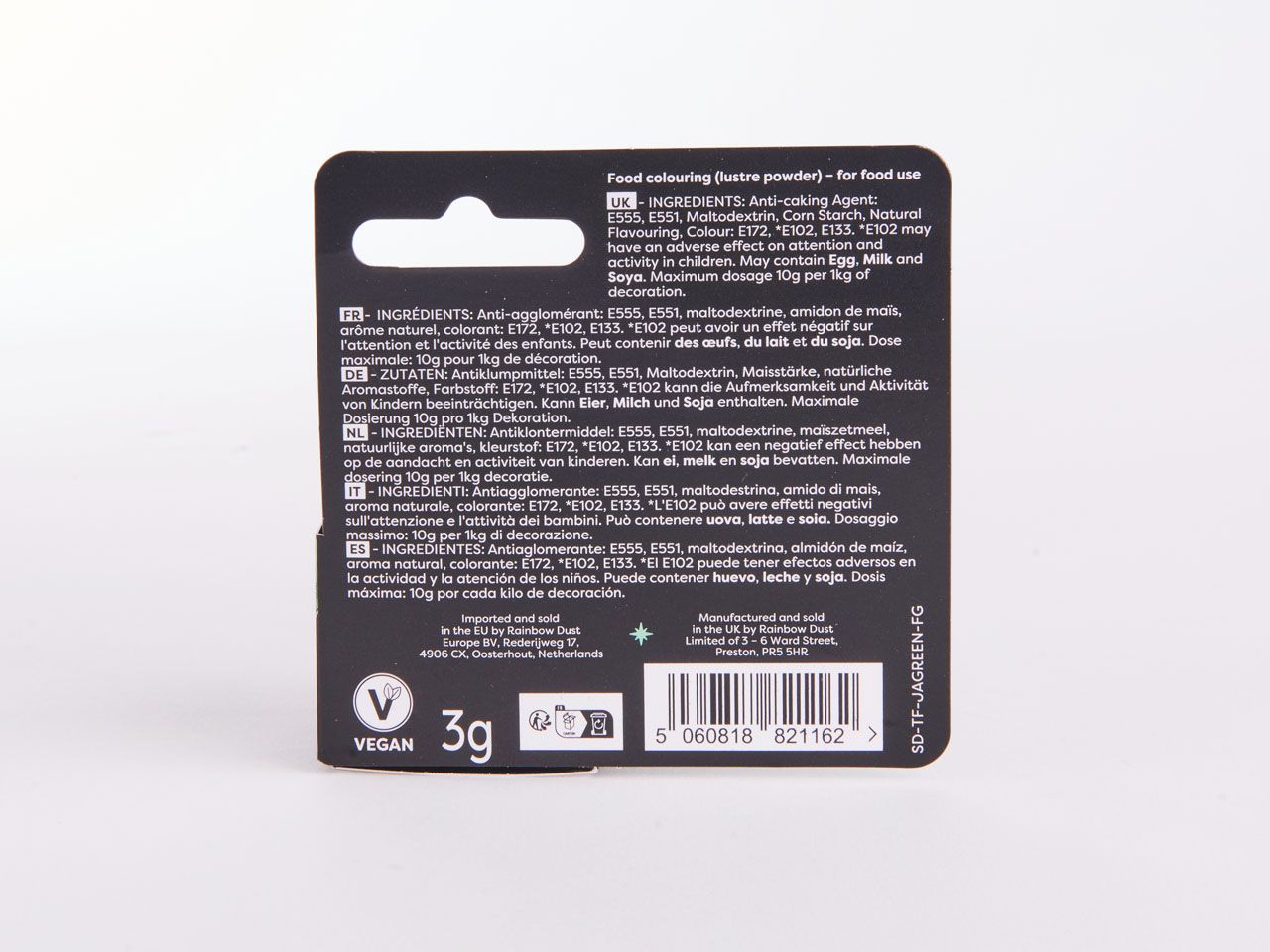 Rainbow Dust: Lebensmittelfarbpulver metallic Jade Green 3g
