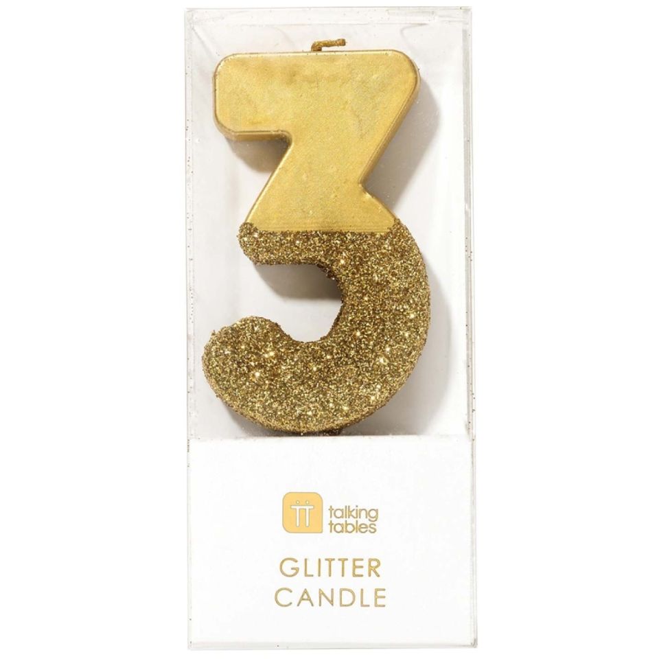 Geburtstagskerze 3, Gold Glitzer
