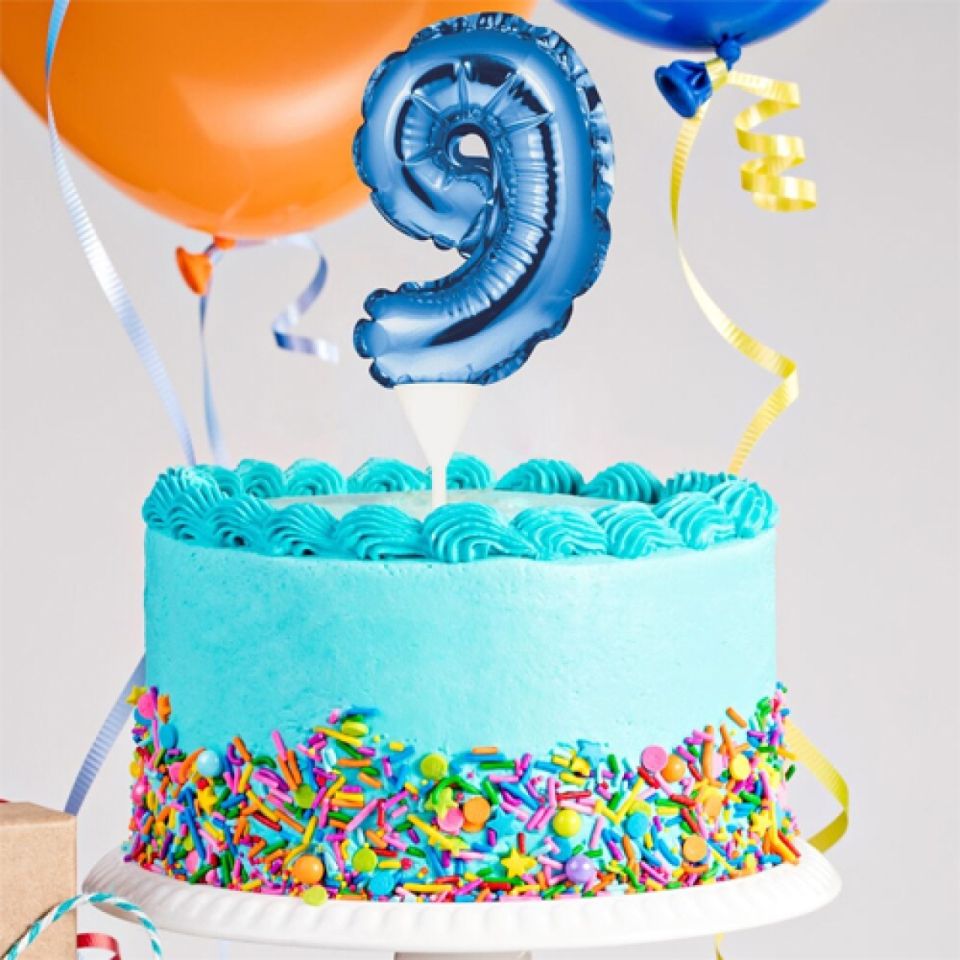 Ballon-Topper Zahl 9, Blau, 13 cm
