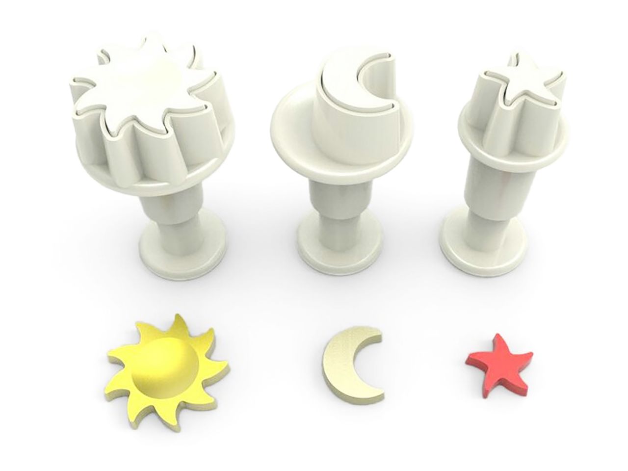 DEKOFEE Mini-Ausstecher-Set mit Stempel: Himmel, Kunststoff, Weiß, 3er-Set