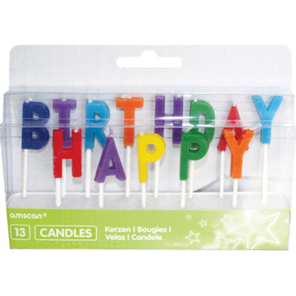 Geburtstagskerzen Happy Birthday, Bunt, 13 Stück
