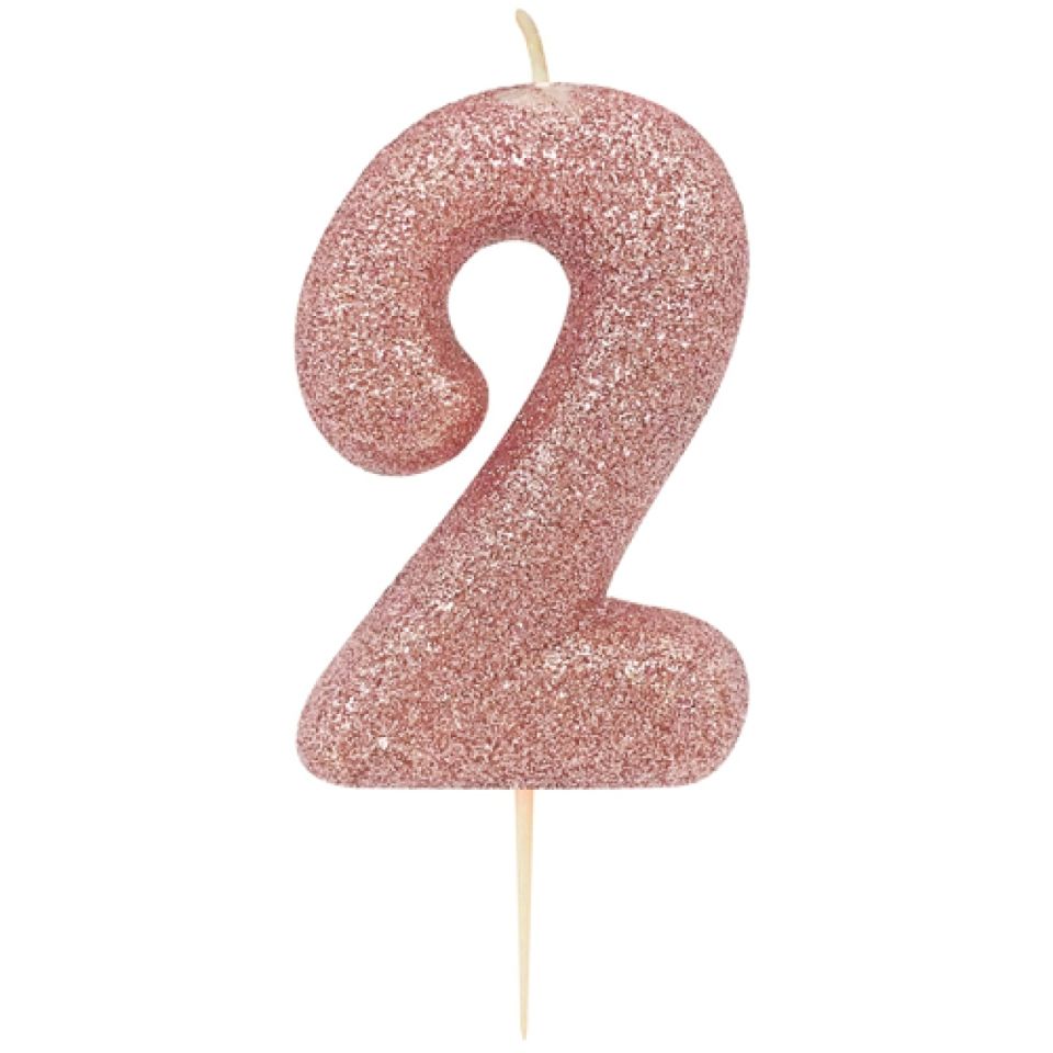 Geburtstagskerze Zahl 2, Rose Gold, 7 cm