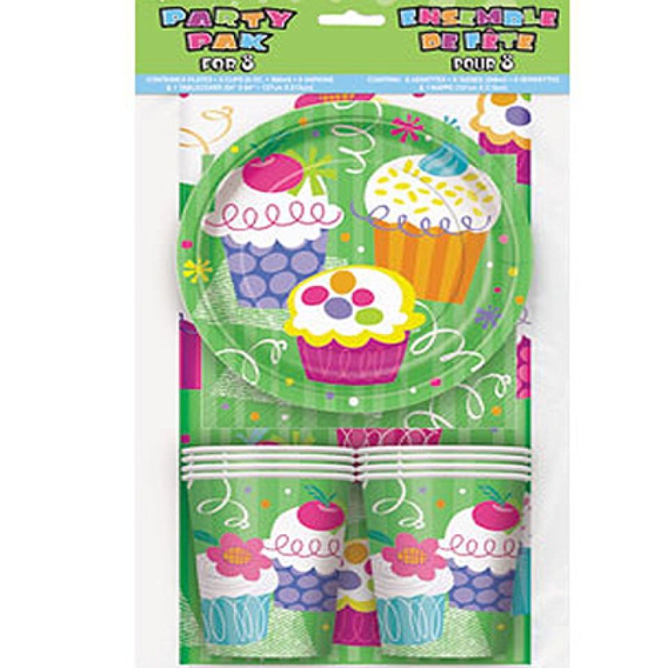 Party-Set 8 Pers. Cupcakes Teller, Becher, Servietten und Tischdecke
