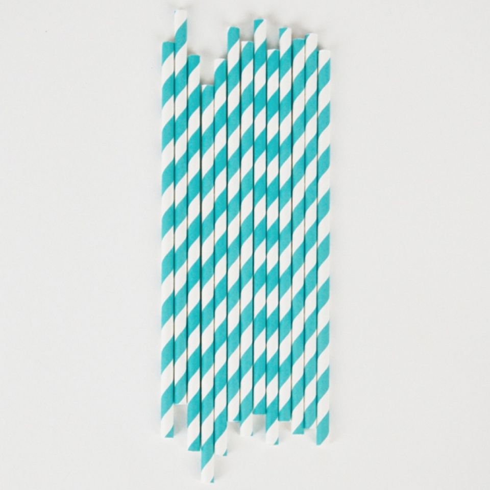 Papier-Strohhalme 20 cm, türkis gestreift, 10 Stk.
