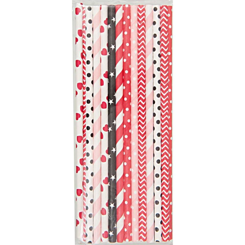 Papierstrohhalme Rot/Schwarz Mix, 24 Stk.