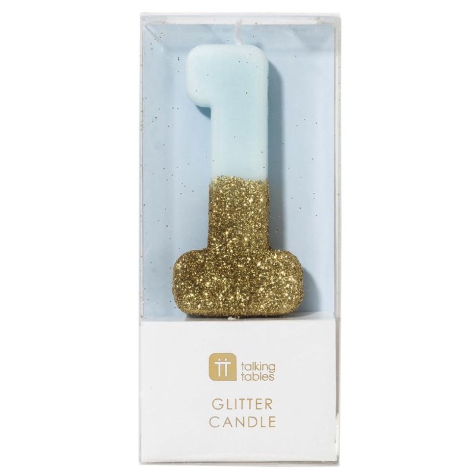 Geburtstagskerze 1 Blau Gold Glitzer