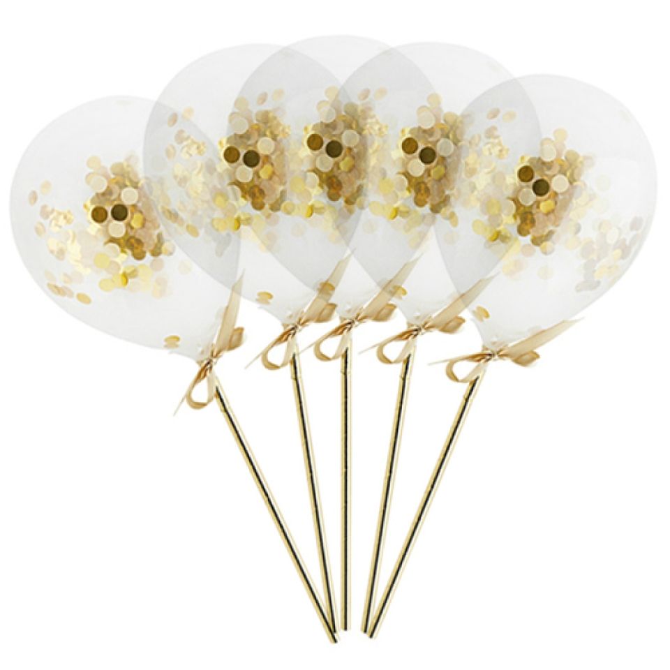 Torten-Topper Mini Konfetti Ballons, Gold, 5 Stk