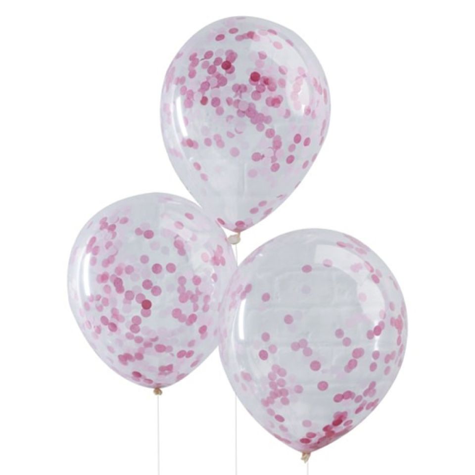Luftballons Rosa Konfetti, 5 Stück, 30 cm