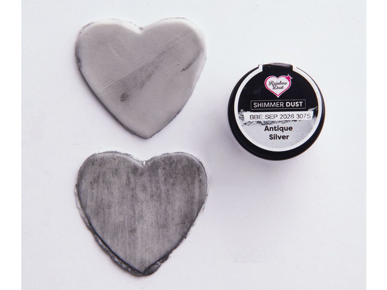 Rainbow Dust: Lebensmittelfarbpulver metallic Antique Silver 3g