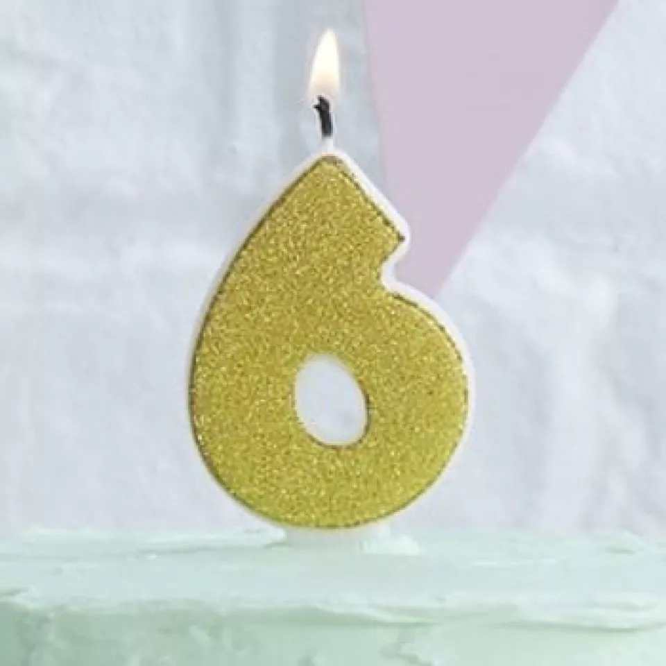 Geburtstagskerze, zahlenkerze, 6, Gold