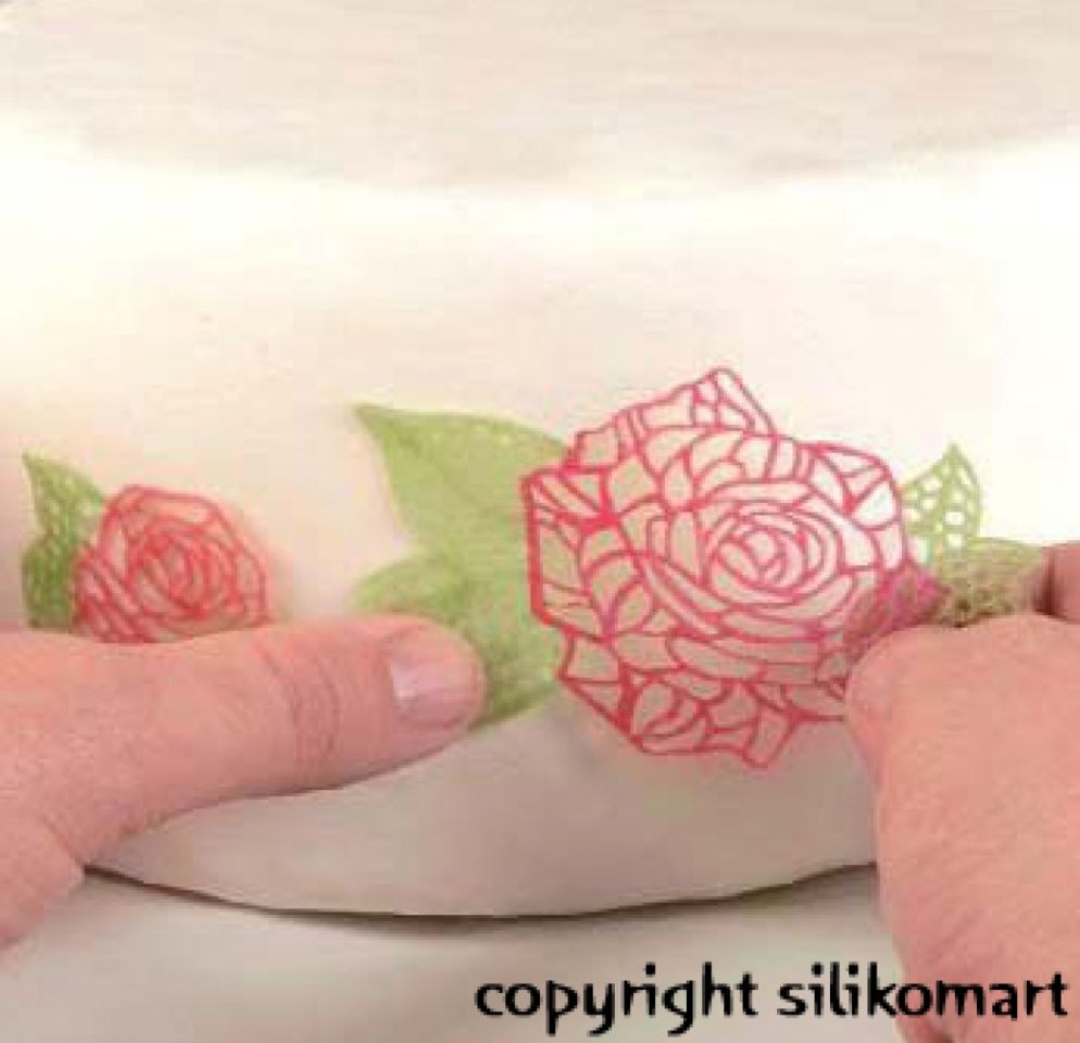 Silikomart Tricot Decor Tortenspitze 40x8 cm, Rosen