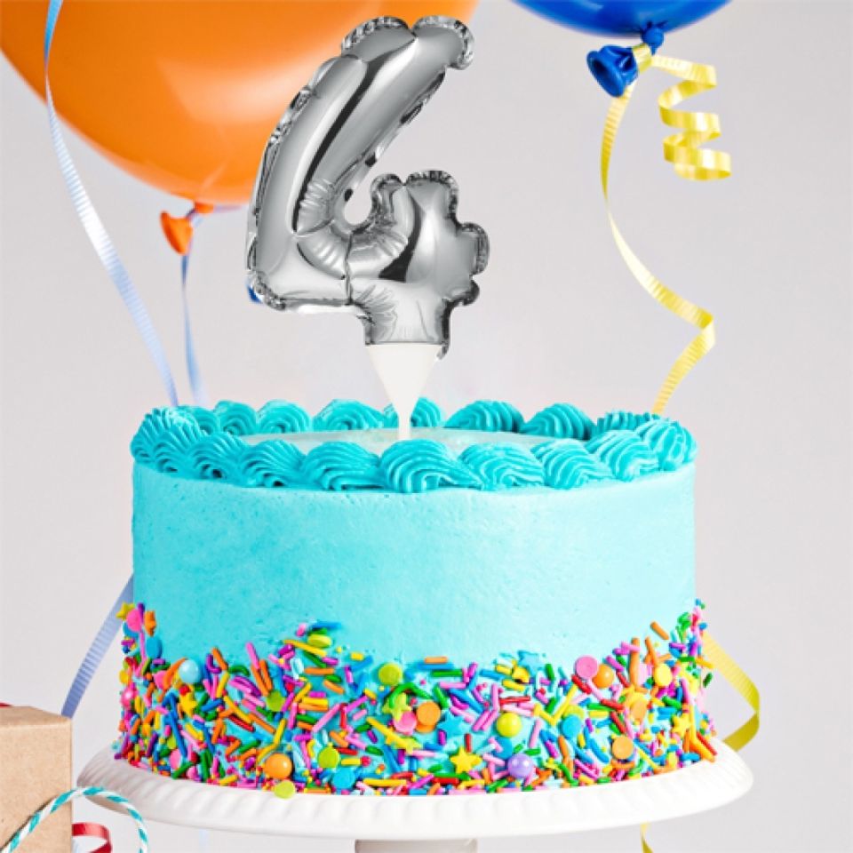 Ballon-Topper Zahl 4, Silber, 13 cm
