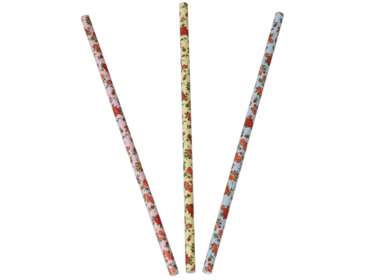 DC-R26292 25 Papier-Strohhalme, MIX, rosa, gelb, blau mit Rosen