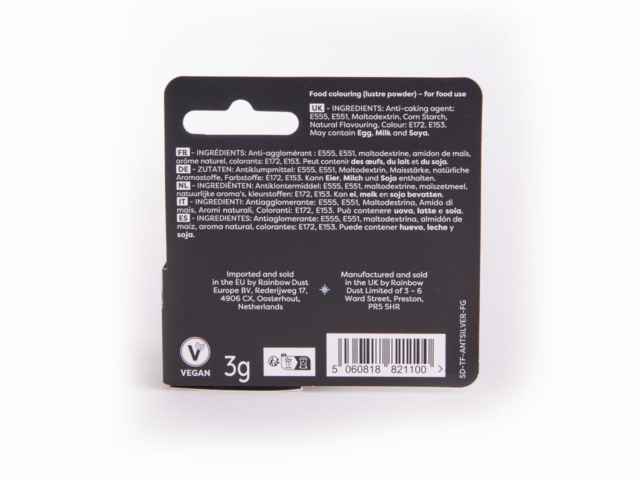 Rainbow Dust: Lebensmittelfarbpulver metallic Antique Silver 3g