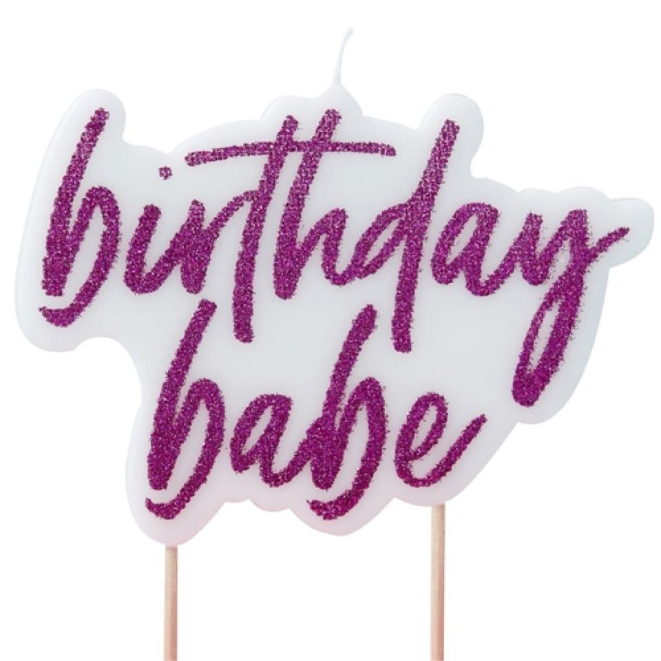 Geburtstagskerze Birthday Babe, Pink mit Glitzer