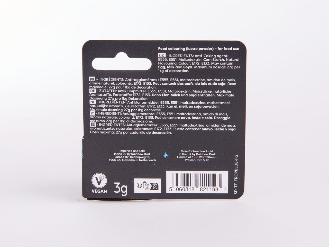 Rainbow Dust: Lebensmittelfarbpulver metallic Tropical Blue 3g
