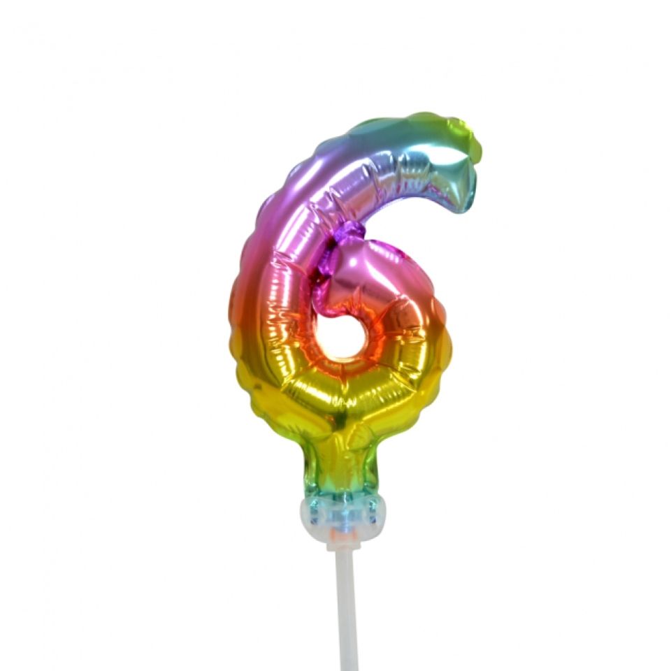 Ballon-Topper Zahl 6 Regenbogen