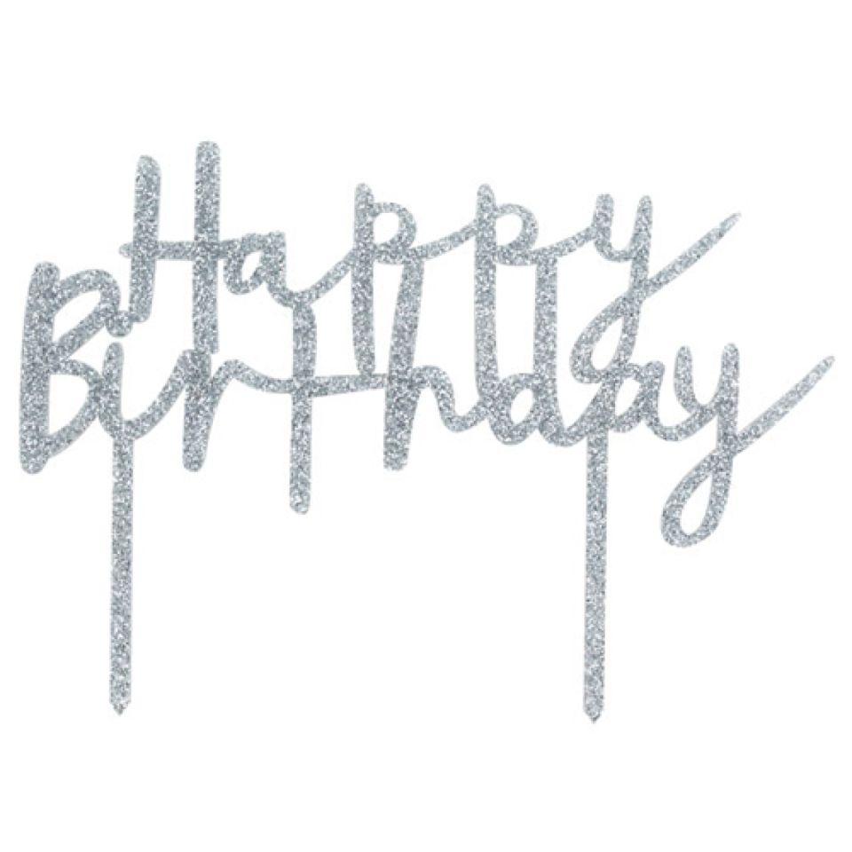 Torten-Topper Happy Birthday Silber, Acryl