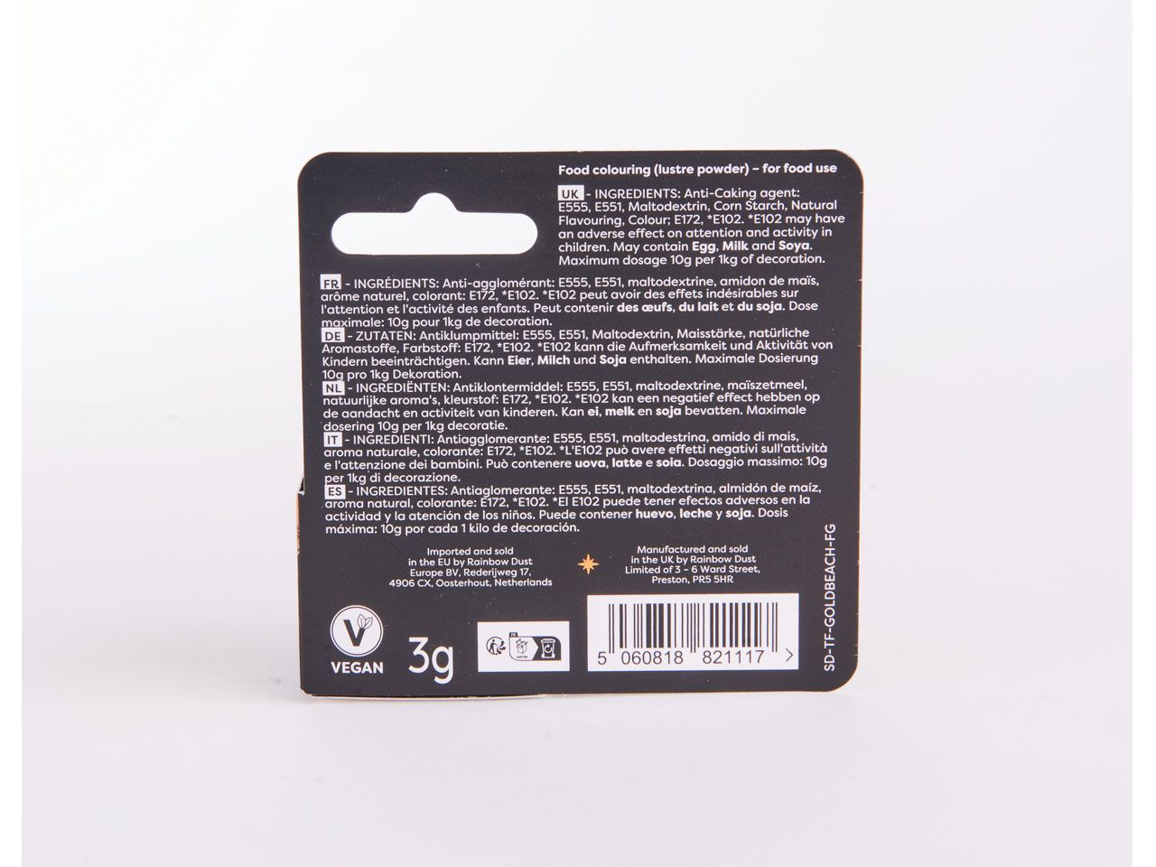 Rainbow Dust: Lebensmittelfarbpulver metallic Golden Beach 3g
