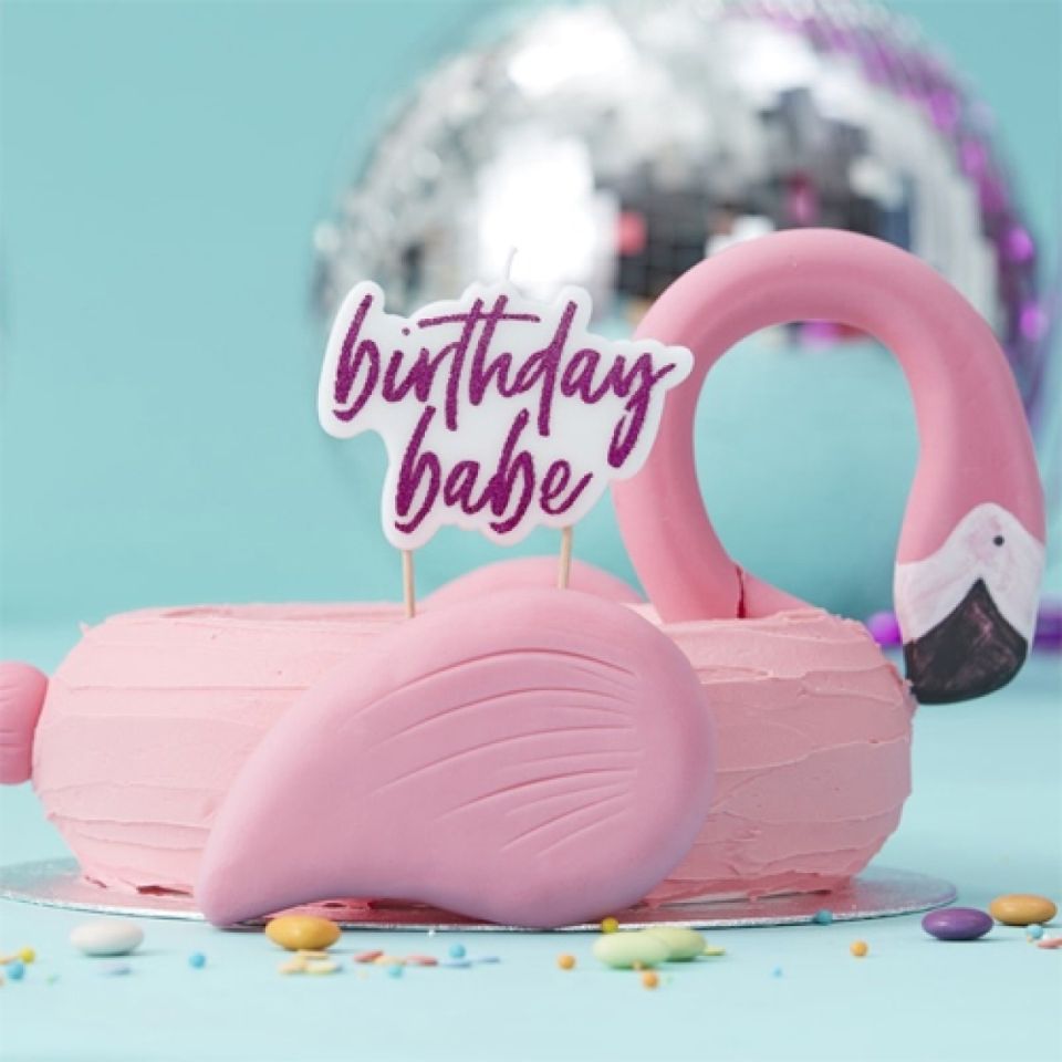 Geburtstagskerze Birthday Babe, Pink mit Glitzer