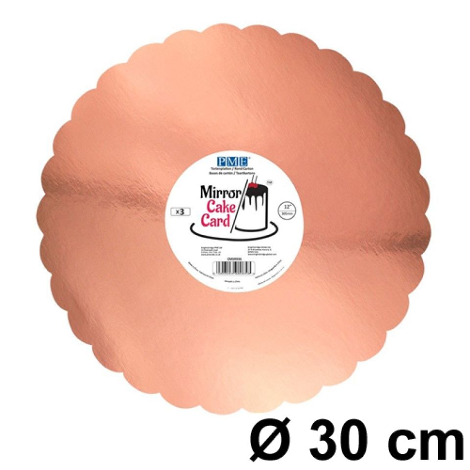 Tortenscheiben 30 cm, Rose Gold, gewellter Rand, 3 Stück