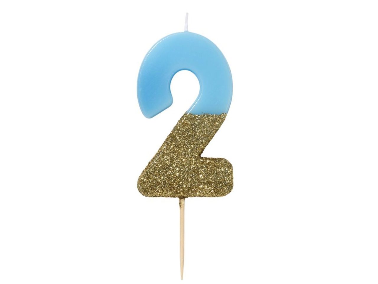 Geburtstagskerze 2 Blau Gold Glitzer