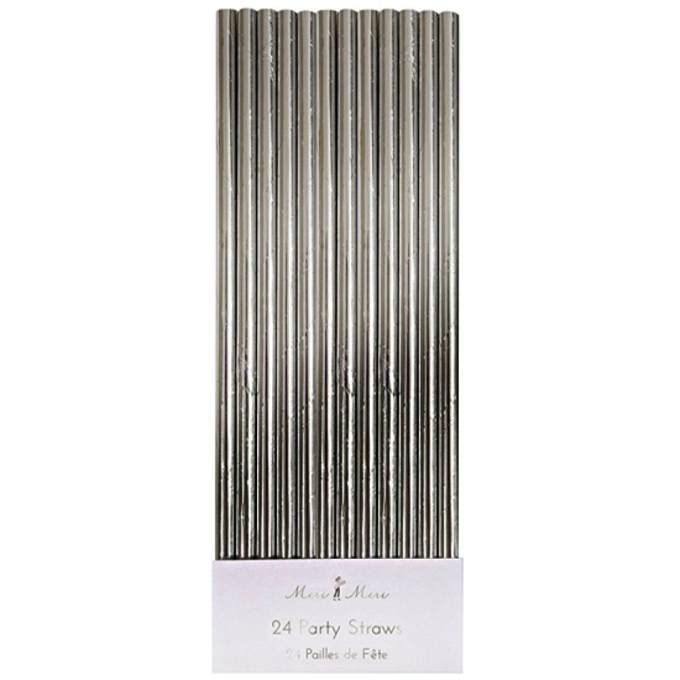 Meri Meri Papierstrohhalme Silber, 24 Stück, 20 cm