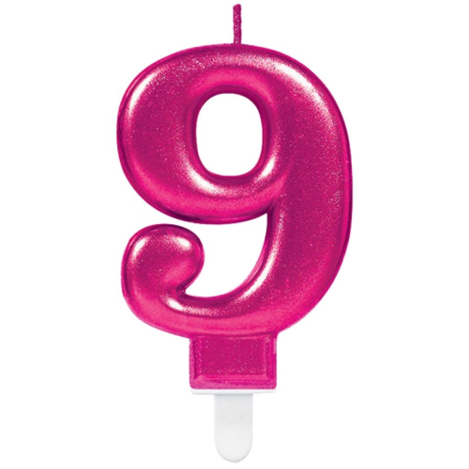 Geburtstagskerze Zahl 9, Pink, 8 cm
