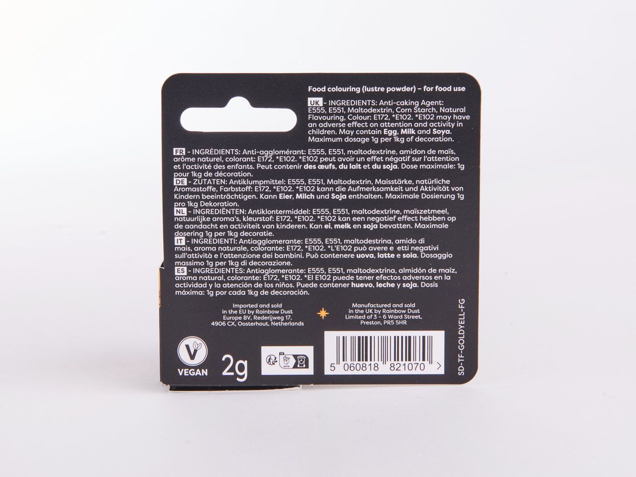 Rainbow Dust: Lebensmittelfarbpulver metallic Golden Yellow 2g