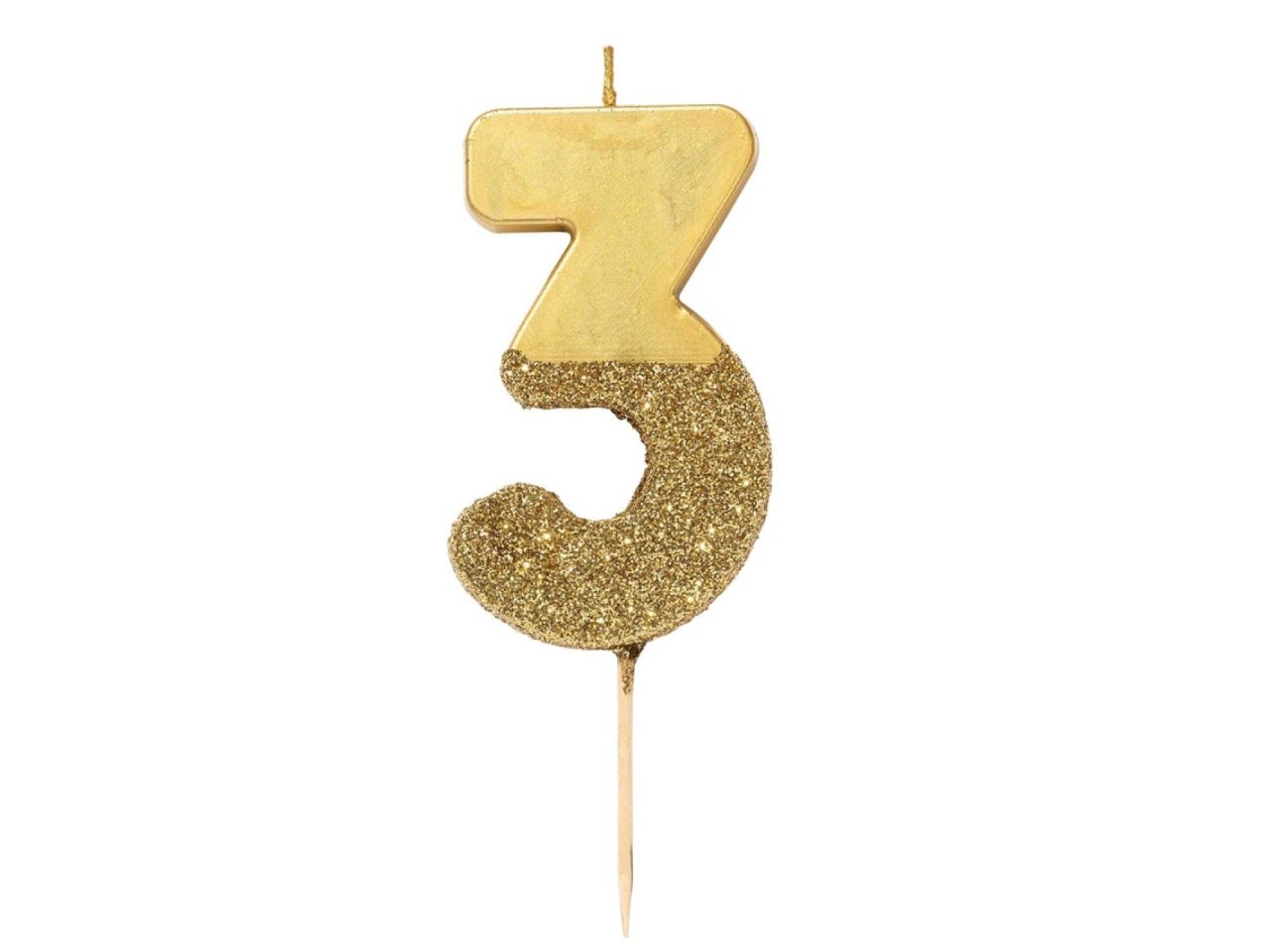 Geburtstagskerze 3, Gold Glitzer