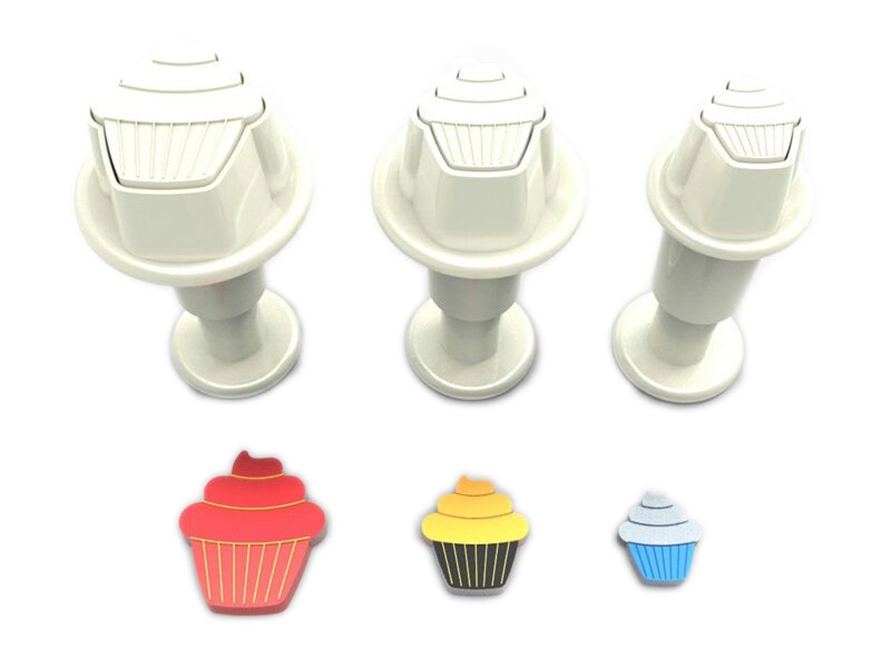 DEKOFEE Mini-Ausstecher-Set mit Stempel: Cupcake, Kunststoff, Weiß, 3er-Set