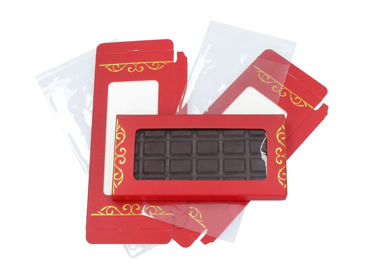 Verpackung für Schokoladentafeln rot 3er Set inkl. Zellophantüten