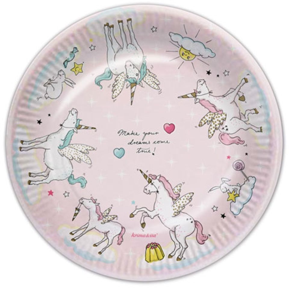 Krima Isa Partyteller Einhorn, 8 Stück, 23 cm