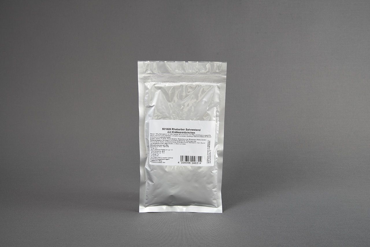Rhabarber-Sahnestand mit Erdbeerstückchen 150g